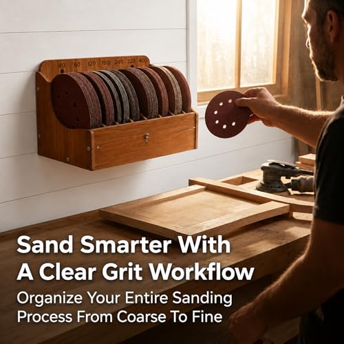 5" Sandpaper Organizer Sanding Disc Storage Holder for 5 Inch, 8-Slot Sanding Disc Storage Rack with Labels, Wall Mount or Benchtop for Grinding Discs, Flap Discs, Wheels, Excluding Sandpaper - style: 1 Pack