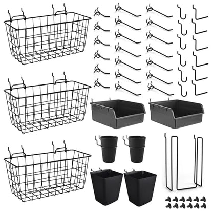 Pegboard Basket Organizers, 42Pack Peg Board Baskets Hooks Bins Cups(Black) - color: Black