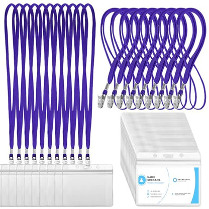 Marspark 100 Sets 4"x3" Name Badge Holder with Lanyard Bulk, Dark Purple - color: Dark Purple