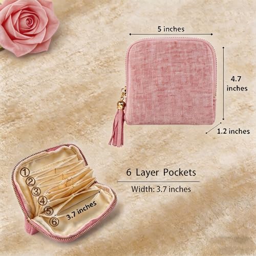 Small Travel Jewelry Pocket Case with Zipper for Women - color: Pink