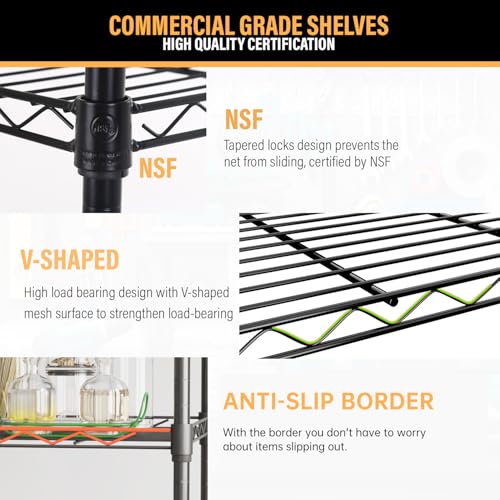 FDW | 5-Tier Wire Shelf | 21" x 11" x 48" | Black - color: Black, size: 5-Shelf No Wheels