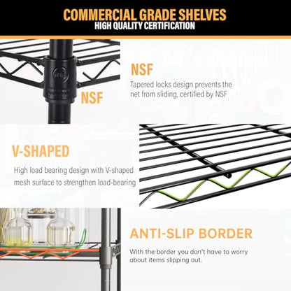 FDW | 5-Tier Wire Shelf | 21" x 11" x 48" | Black - color: Black, size: 5-Shelf No Wheels