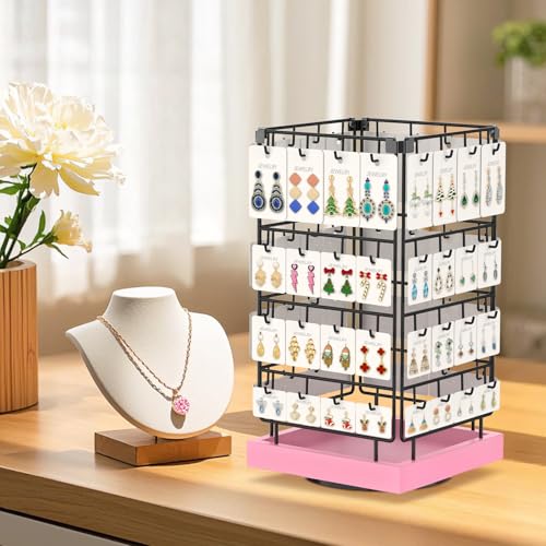 EsLuker.ly Rotating Earring Display Holder Stand for Vendors Selling, Pink - color: Pink+Black