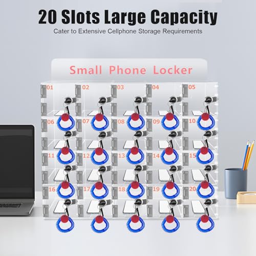 20 Slots Cell Phone Locker Box, Acrylic Cell Phone Storage Cabinet with Individual Key Locks Desktop & Wall Mounted Phone Organizer for Office School Factory - size: 20-Slot Acrylic