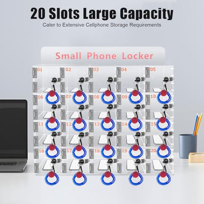 20 Slots Cell Phone Locker Box, Acrylic Cell Phone Storage Cabinet with Individual Key Locks Desktop & Wall Mounted Phone Organizer for Office School Factory - size: 20-Slot Acrylic