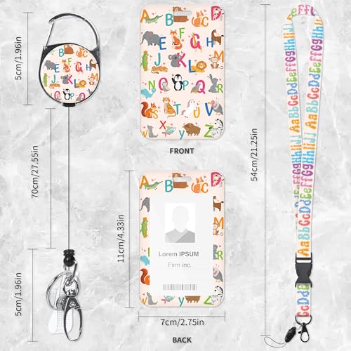 Animal Alphabet Lanyard with ID Badge Holder and Retractable Badge Reel - color: Animal Alphabet