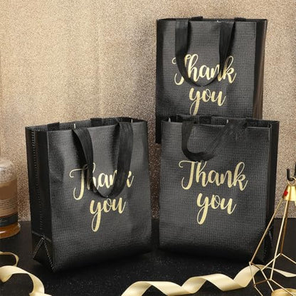 Fumete 50 Pcs Black Glossy Thank You Gift Bag with Handles - color: Black