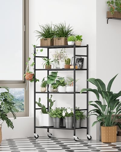 Sakugi 4-Tier Storage Shelves 33.1" x12.6" x58.9" Black with Wheels - color: Black, size: 33.1W x 12.6D x 58.9H(4T)