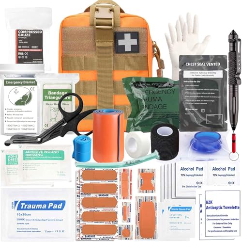 Ifak Trauma Kit, 74 Piece Upgrade Molle Refill Tactical First Aid Supplies - color: Orange