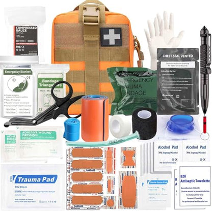 Ifak Trauma Kit, 74 Piece Upgrade Molle Refill Tactical First Aid Supplies - color: Orange