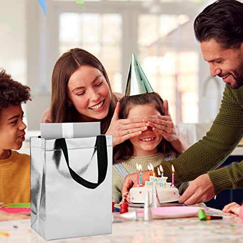 GITMIWS Sparkle Gift Bags with Tissues – Set of 9 Silver Reusable Shiny Gift Bag Medium size - Ideal As Goodie Bags, Birthday, Wedding, Party Favor Bags - color: Silver-9Pcs-Medium Size
