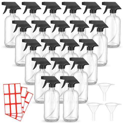 Norme 24 Pcs 8 oz Glass Spray Bottles with Funnels Labels, Clear - color: Clear