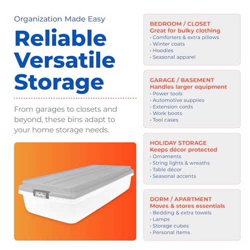 Hefty 63 Qt Hi-Rise Storage Bin with Lid, Stackable Plastic Storage Container, Organizer for Home, Garage & Closet, 4 Pack, Gray - size: 63 QT - 4 Pack
