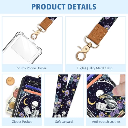 Goth Skeleton Book Lanyard Wallet with ID Badge Holder, Small RFID Keychain - color: Book Skeleton