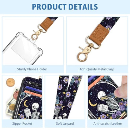Goth Skeleton Book Lanyard Wallet with ID Badge Holder, Small RFID Keychain - color: Book Skeleton