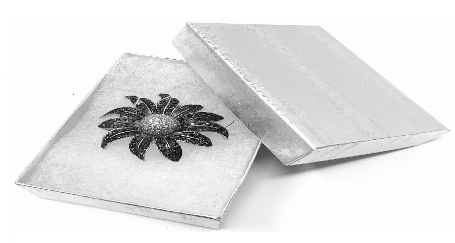 RJ Displays 6 Pack Cotton Filled Silver Foil Paper Cardboard Jewelry Boxes for Necklace, Bracelet boxes, Watch & Small Gifts box, Jewelry Gift Boxes Size 3 1/2" x 3 1/2" x 1" Inch - (Silver) - color: Silver
