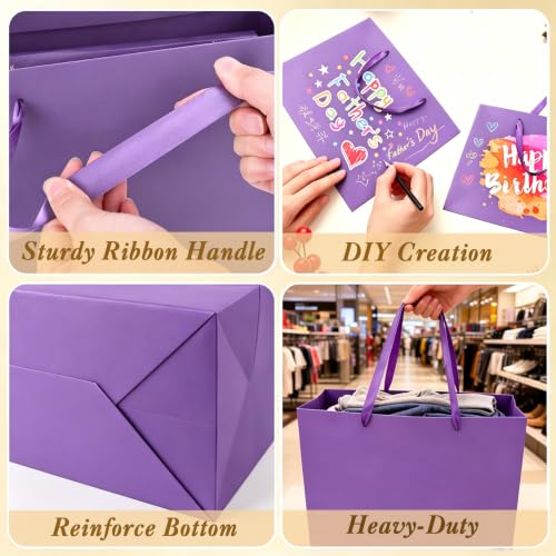 Epoesch 4 Pack Medium Purple Gift Bags with Handles and 12 Tissue Papers - color: Purple Gift Bags