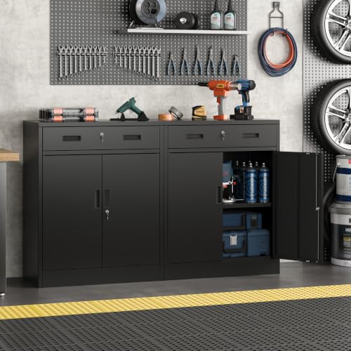 Metal Storage Cabinet, 36" Locking Cabinet with 1 Drawer & Shelves - color: Black, size: 36"H×28"W×16"D-1Drawer