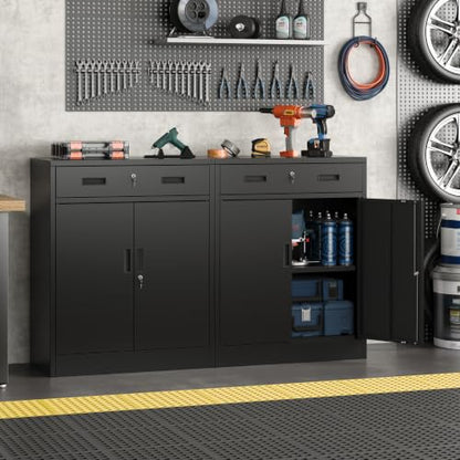 Metal Storage Cabinet, 36" Locking Cabinet with 1 Drawer & Shelves - color: Black, size: 36"H×28"W×16"D-1Drawer