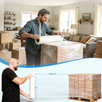 TICONN Stretch Wrap Roll, 18 in x 1000 ft Plastic Wrap for Moving Furniture - style: 18''-4PK Clear (No handle)