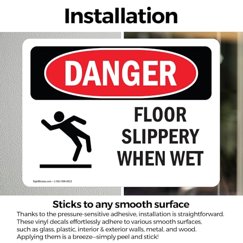(2 Pack) Floor Slippery When Wet OSHA Danger Sign 18 Inch X 12 Inch Vinyl Label Decal Sticker Weather Resistant, UV Protected for Workplace, Business, and Construction Site, Made in the USA - size: 18 Inch X 12 Inch, style: Vinyl Decal