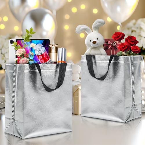 KeerxunBag Silver Gift Bags - 12pk - Reusable - With Inner Liner Paper - color: Silver