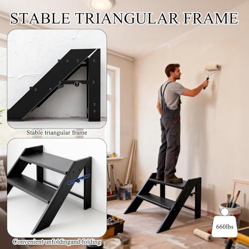 Step Ladder, Foldable Step Stool, 2 Step Folding RV Steps, Camper Steps Outdoor, for Reaching High, Travel Trailer, Mobile Home, Spa
