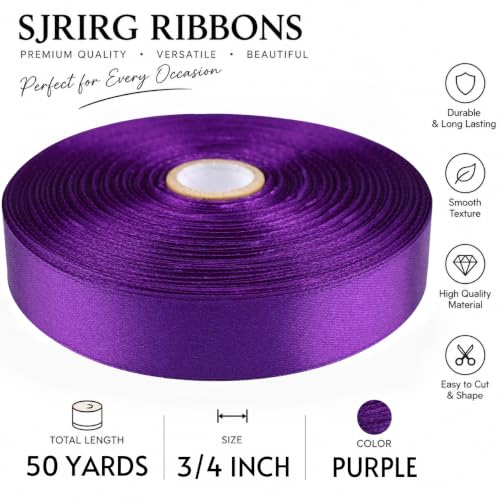 3/4 Inch Purple Satin Ribbon 50 Yards Single Face Polyester - color: Purple, size: 3/4 inch