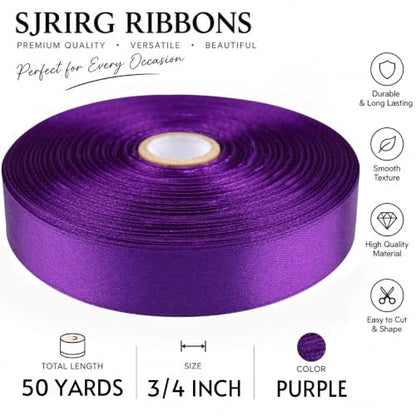 3/4 Inch Purple Satin Ribbon 50 Yards Single Face Polyester - color: Purple, size: 3/4 inch