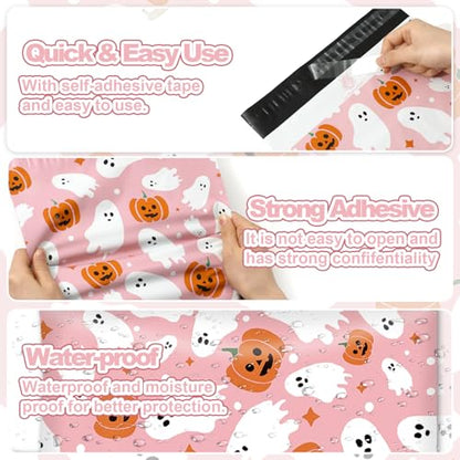 JarThenaAMCS 100Pcs Halloween Poly Mailers 14.5 x 19 Inch Pink Ghost Pumpkin Packaging Bags Large Self Seal Mailing Envelope Bags for Small Business Clothing Gift - size: 14.5 x 19 Inch