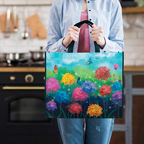 NymphFable Floral Garden Shopping Bags, 6 Pack Reusable Grocery Bag 50LBS - color: Wildflower Meadow