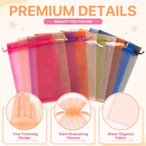 ANZNKU 100PCS Organza Bags 5x7 Peach Small Gift Mesh Drawstring Goodie Bags - color: Peach