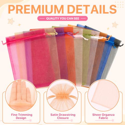 ANZNKU 100PCS Organza Bags 5x7 Peach Small Gift Mesh Drawstring Goodie Bags - color: Peach
