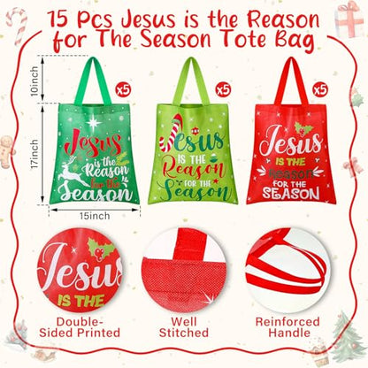 Hosuly 15 Pcs Extra Large Christmas Gift Bag 15 x 17 in Non Woven Xmas Tote - style: Jesus is the Reason