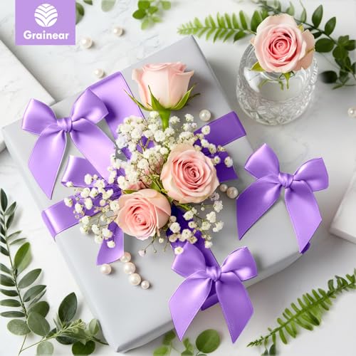 50 Pcs Lilac Purple Satin Ribbon Bows, 3.5" x 3.5", with Twist Ties - color: Lilac Purple