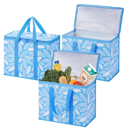 VENO 3 Pack Cooler Bag Insulated Grocery Bags for Food Delivery Heavy Duty - color: Spring Breeze, size: 3 Pack
