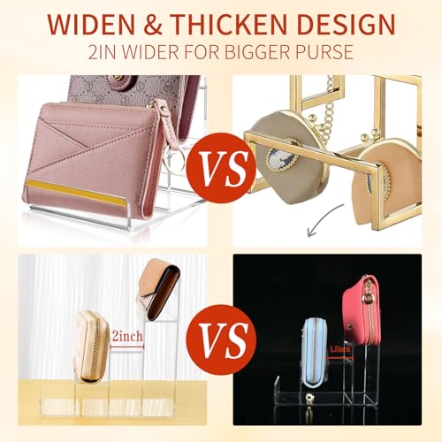 2 Pack 3-Tier Acrylic Wallet Display Stands, Gold Trim Purse Display Stand - size: 3 Tier (2 Pack)