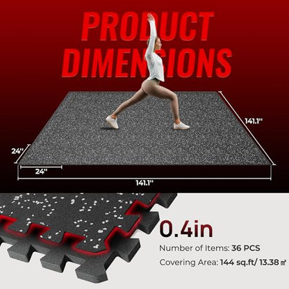 SUPERJARE 0.4'' Thick 36 Pcs 144 Sq Ft Rubber Top Exercise Equipment Mats - size: 36 Tiles (144 Sq Ft)