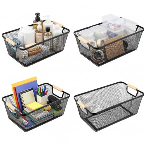 Ziliny 4 Pcs Mesh Wire Baskets for Organizing, Large, Black - color: Black, size: Large