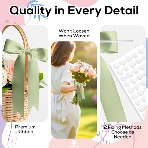 50 Pcs Sage Green Bows, 5" x 7" (1" Wide), with Twist Ties & Adhesive Dots - color: Sage Green, size: 5 x 7 Inch (1" Wide)