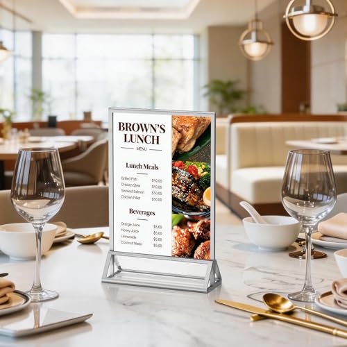 PPH-Sisy 4x6 Acrylic Sign Holder, 6 Pack Silver Picture Frames Table Top Sign Holders Flyer Menu Holder, Double-Sided Photo Frames Clear Display Stand for Wedding Party Home Office - color: Silver, size: 4x6-6 Pack