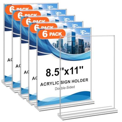 EHWINE 6 Pack Acrylic Sign Holders - 8.5 x 11, Double-Sided Stand Up Table Top Sign Holders, Clear Acrylic Picture Frame Menu Flyer Paper Display Stand for Office Business Store Wedding Party - size: Vertical 6 Pack 8.5x11 Inch
