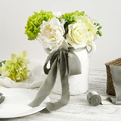 Keypan Sage Green Frayed Satin Chiffon Ribbon, 1.5 Inches, 21 Yards - color: Sage Green
