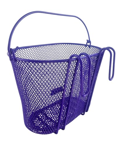 Basket with Hooks, Front, Removable, Wire mesh Small, Kids Bicycle Basket - color: Purple