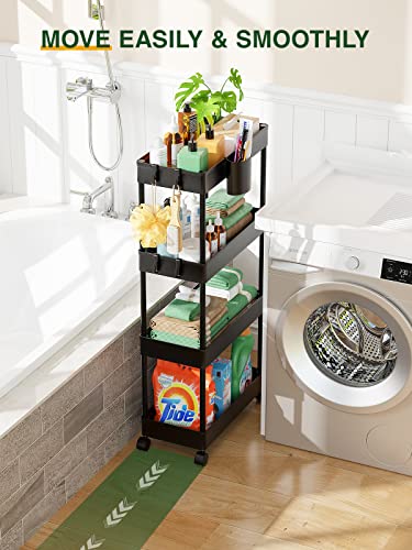 LEHOM Slim Rolling Storage Cart - 4 Tiers Bathroom Organizer Utility Cart - color: Black