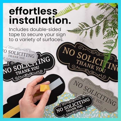 ExcelMark Premium No Soliciting Sign for House - Made in the USA (Medium - 2.8"x 7", Brushed Silver with Black Letters) - color: Silver/Black Designer, size: Medium