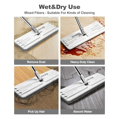 JOYMOOP Bathroom Cleaning Set, Mop and Bucket System with Toilet Brush Set, White, Microfiber Flat Mop for Household & Commercial Floor and Bathroom Cleaning - color: B