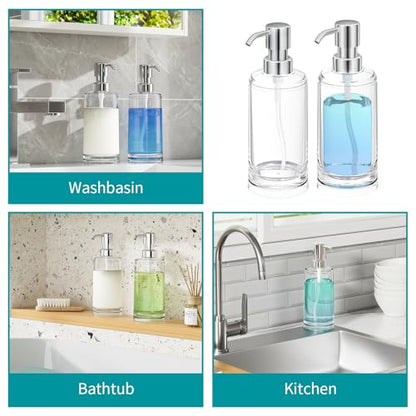 Clear Plastic Soap Dispenser Set of 2, 10 oz Pumps for Dish and Hand Soap - color: Clear+chrome