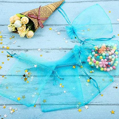100 Pcs Per Pack 4x6 Gifts Wrap Bags Aqua Blue, Organza Mesh Sheer Fabric - color: Aqua Blue