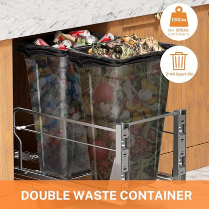 YJHome Double 10Gal Pull Out Trash Can Cabinet, Soft-Close Slides - color: Black, style: Double